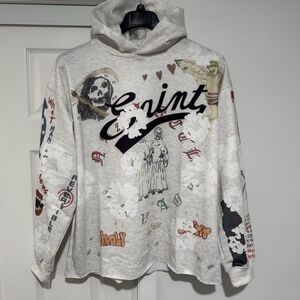 Saint Michael Holy Spirit Tears Wreath Graffiti Mens Pullover Cotton Gray Hoodie